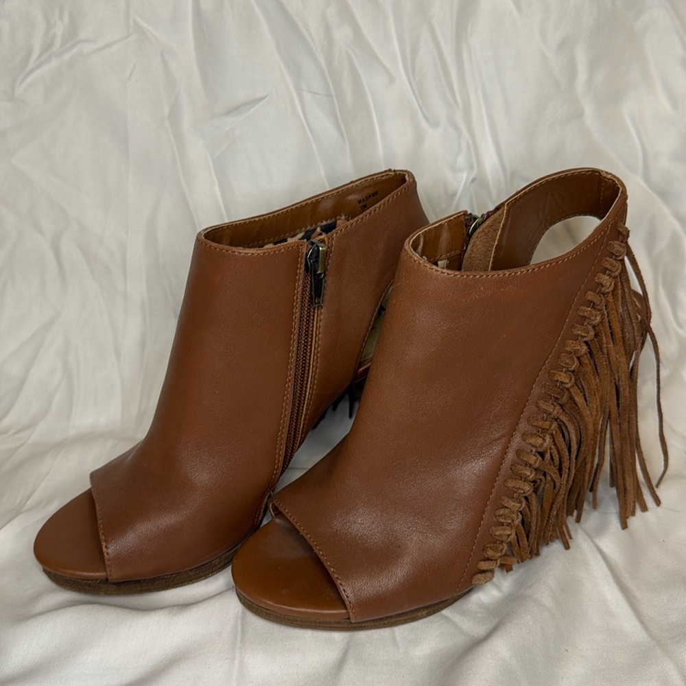 Reba Fringe Zip Up Open Toed Bootie - 7W